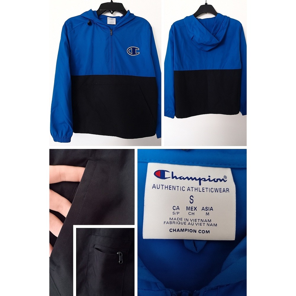 Champion Windbreaker‎ Hoodie Unisex S 1/2 Zip Pullover Casual Outings 3 Pockets